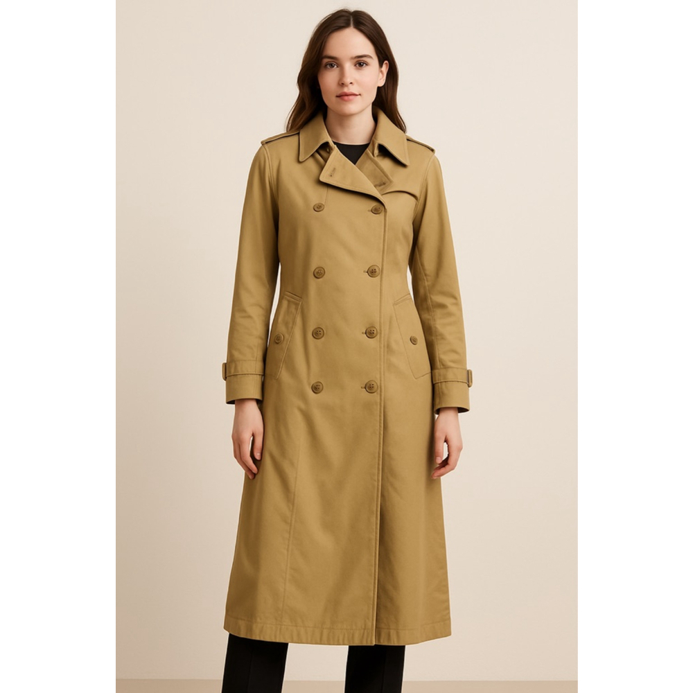 Bradley Jons Designer Long Tan Trench Raincoat Size 8